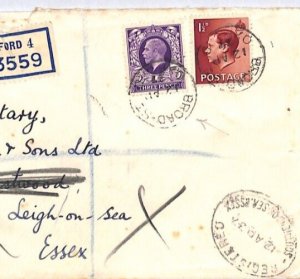 GB OXON KEVIII Cover OXFORD *BROAD ST* Registered MIXED REIGNS 1937 Essex YW119