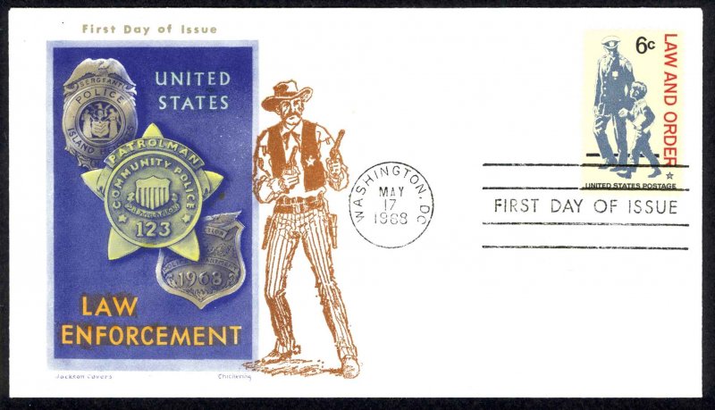 USA 1343 unadressed Jackson cachet FDC (a) Washington,DC 1968 Law Enforcement