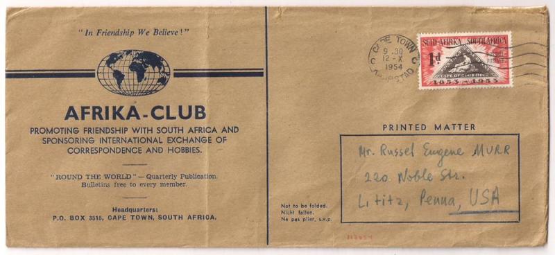 SOUTH AFRICA: 1d Stamp-on-Stamp issue #193 Afrika Club cvr