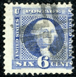 USA Stamp Scott.115 6c Ultramarine (1869) Used FANCY CANCEL Cat $225+ BLACK154