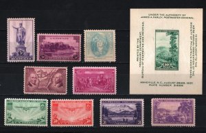 UNITED STATES 1937 SET OF 9 STAMPS & S/S MNH