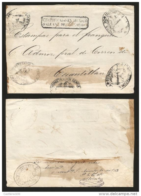 G)1868 MEXICO, REGISTERED FRONT COVER OF PACKAGE OF 1868 ISS