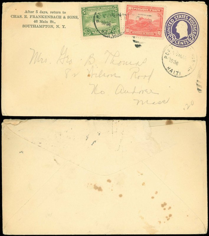 1936 PORT AU PRINCE HAITI Cds, Chas. E. Frankenbach & Sons C/C, Mixed Franking!