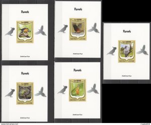 Lx495 Imperf 2016 Sierra Leone Fauna Birds Parrots Uv Cardboard 5Bl Mnh