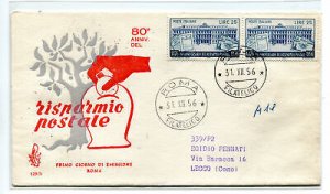 Italy FDC Venetia 1956 Postal savings couple traveled Racc. For Italy