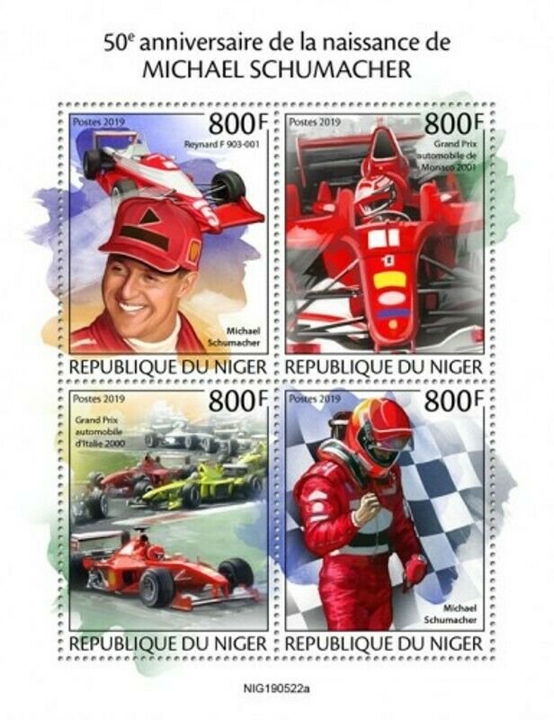 Niger - 2019 Racing Driver Michael Schumacher - 4 Stamp Sheet - NIG190522a