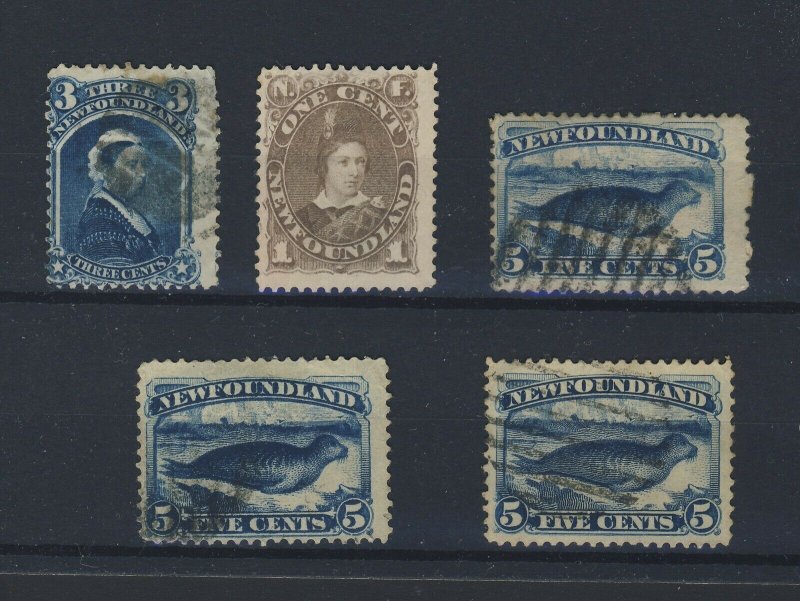 5x Newfoundland Stamps; #34-3c #42-2c MNG 3x #54-5c Seals Used F/VF GV = $112.00