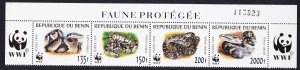 Benin WWF Pythons Top Strip WWF Logo and number 1999 MNH SC#1086 a-d