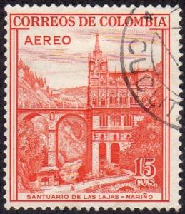 Colombia C241 - Used - 15c Las Lajos Shrine, red orange (1954)