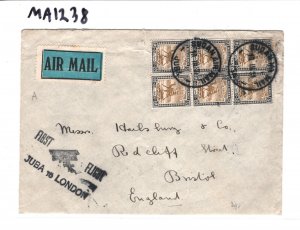 SUDAN Air Mail 1931 Cover FIRST FLIGHT JUBA-LONDON Cachet BLOCK FRANKING MA1238