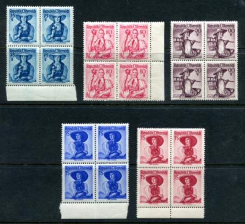 Austria 534-538 Mint Never Hinged (MNH) blocks of 4