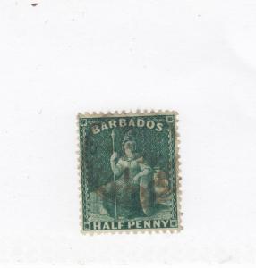 BARBADOS  # 24  VF-USED  1/2p  BRITANNIA GREEN PERF 14-16  CAT VALUE $10