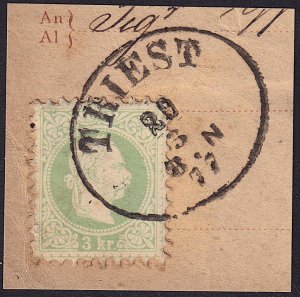 Austria - 1876 - Scott #35 - used on piece - TRIEST oval pmk Italy