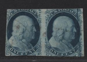 $US Sc#7 used, average major cracked plate Pos 1L+2L, pair, Cv. $550+