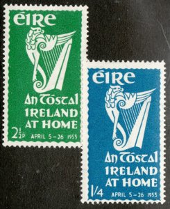 1953 Ireland Sc# 147-48 - 2½p 1/4 - Irish Harp - National Festival MH Cv$27.25