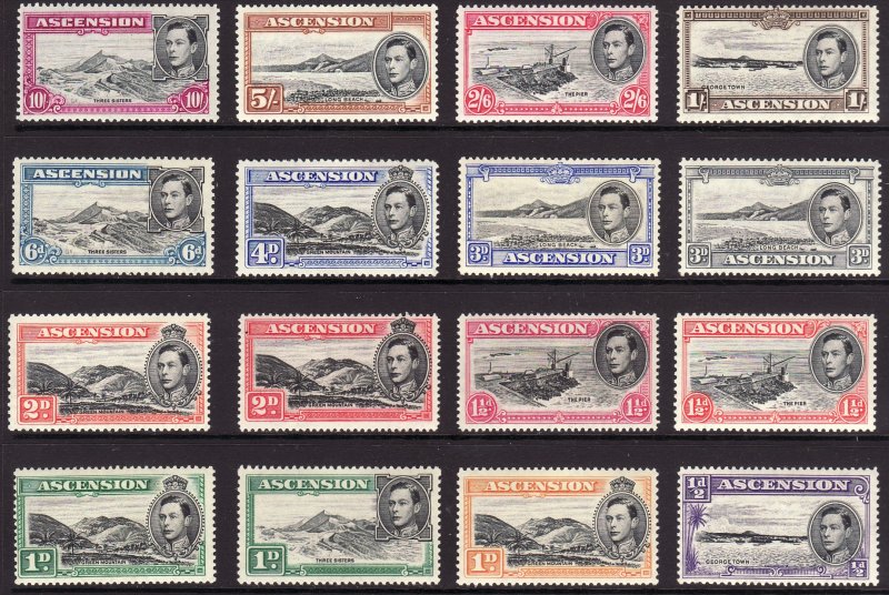 1938 - 1953 Ascension KGVI King George VI complete set MLH Sc# 40 / 49 $202.85