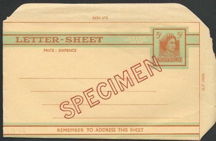 AUSTRALIA QE 5d Letter Sheet optd SPECIMEN.................................60211