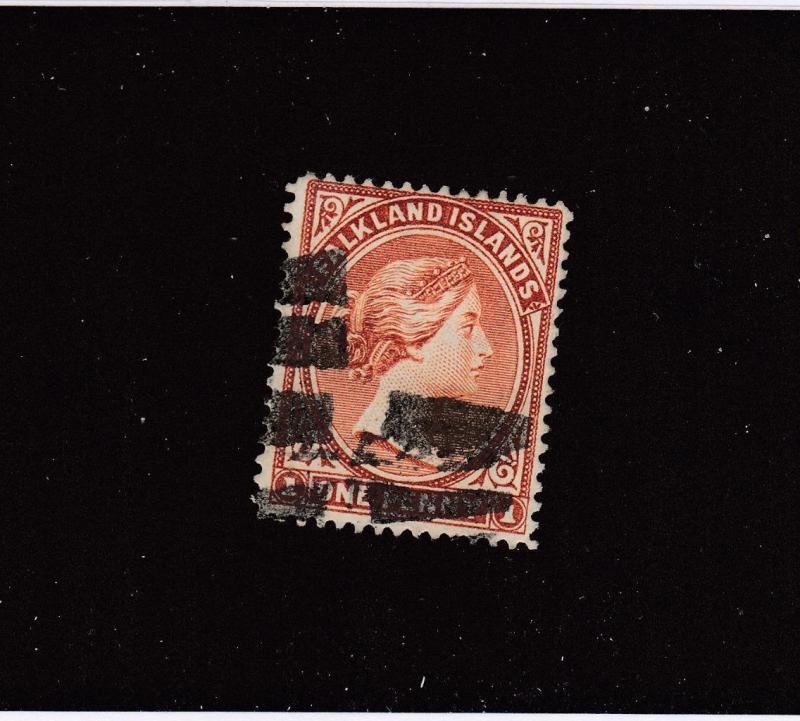 FALKLAND ISLANDS # 11 VF-USED 1p  QUEEN VICTORIA / ORANGE BROWN CAT VALUE $80