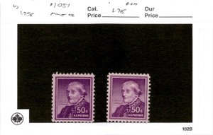 United States Postage Stamp, #1051 Mint NH (2 Ea), 1955 Susan B Anthony (AC)