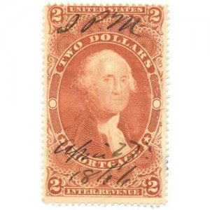 1862-71 $2 U.S. Internal Revenue, George Washington, Mortgage, R82c, Red