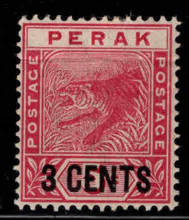 MALAYA Perak Scott 46 MH* surcharged Tiger stamp, horizontal crease at top