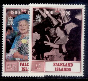 FALKLAND ISLANDS QEII SG606-607, 1990 90th bday of Queen Mother set, NH MINT.