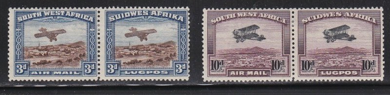 South West Africa Scott #'s C5 - C6 pairs mint hinged scv $ 140 ! see pic !