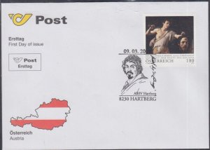 AUSTRIA  SC #2784 FDC CARAVAGGIO PAINTING of DAVID & HEAD of GOLIATH