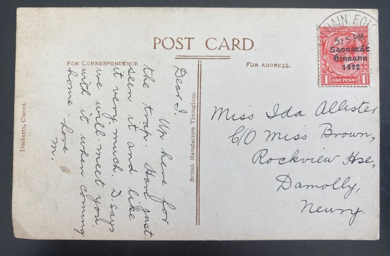 1923 Clones Ireland RPPC Postcard Cover to Newry sacred heart church