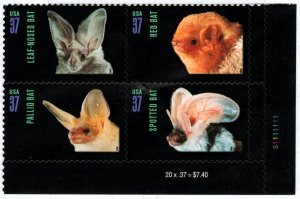 USA Sc. 3664a 37c Bats 2002 MNH plate block