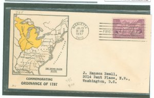 US 795 1937 3c Northwest Territory ordinance of 1797 (single) on an addressed first day cover and a Warneford cachet.