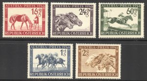 Austria Scott B179-B183 MNHOG - 1946 Race Horses Set - SCV $12.15