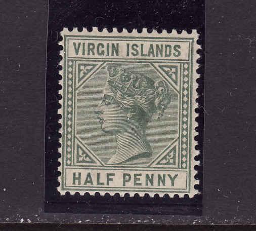 Virgin Is.-Sc#13-unused very light hinged 1/2p green Victoria-1883-4-