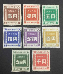 MOMEN: RYUKYU ISLANDS #R1-R8 1952-4 MINT OG NH LOT #63279