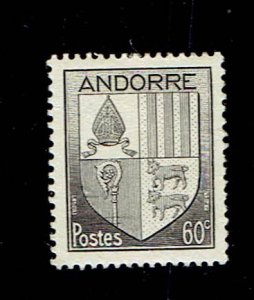 ANDORRA FRENCH SCOTT#82 1944 COAT OF ARMS - MH