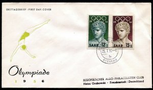 GERMANY SAAR 1956 VERY ATTRACTIVE OLYMPIC GAMES FIRST DAY COVER SCOTT B109-B110