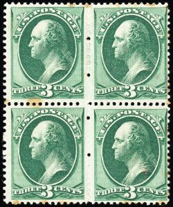 US Stamps # 147 MH F-VF Toning Spots Block Of 4 Scott Value $1,240.00