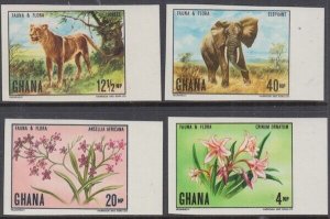 GHANA Sc 402-5 CPL MNH SET of 4 IMPERFS with FLOWERS and WILDLIFE