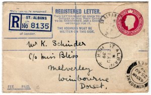 GB Herts Cover Registered St Albans Huggins RP47F Postal Stationery 1939 PD48