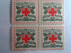 1909 CHRISTMAS SEALS BLOCK OF 4 MINT NEVER HINGED GEMS !! GREAT FIND !!