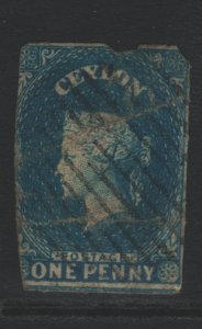 Ceylon Sc#3 Used - on paper, creased