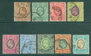 SG 34-42 East Africa & Uganda Protectorate 1907-08. 1c-75c. Fine used set of 9..