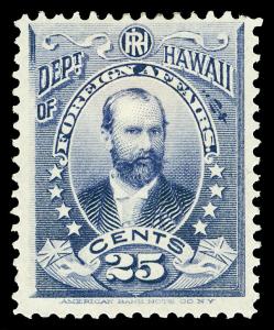 Hawaii Scott O6 1896 25c Official Issue Mint Fine+ OG HR Cat $65