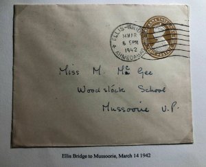 1942 Ahmedabad India Rate Increased Stationary Letter Cover To Mussoorie