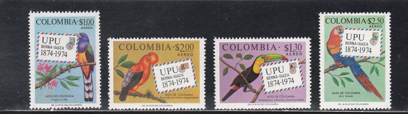 Colombia # C611-614, Birds, UPU Centennial, Mint NH, 1/2 Cat.