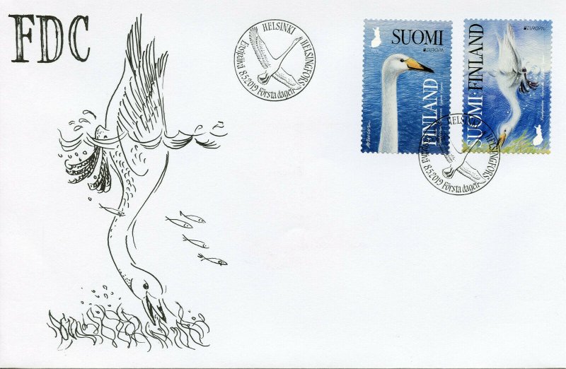 Finland 2019 FDC Birds Europa Whooper Swan 2v S/A Set Cover Swans Stamps