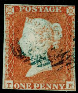 Sg8, 1d red-brown PLATE 102, good used. Cat £250. BLUE POSTMARK. TE