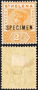 St Helena SG49 2d Orange-yellow Opt SPECIMEN M/M (Hinge remainder)