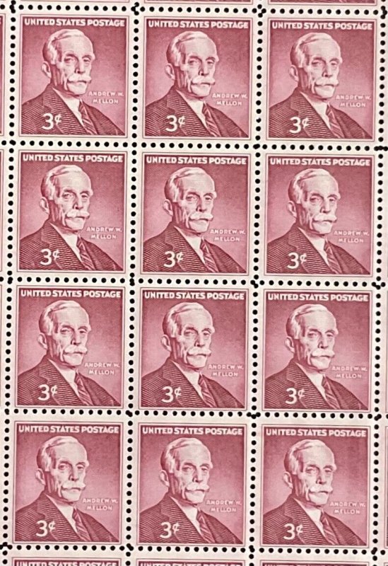 1072   Andrew W. Mellon, Financier  MNH 3 cent sheet of 70    FV $2.10  1955