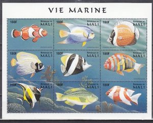 Mali, Scott cat. 897. Marine life-Fish sheet of 9. ^